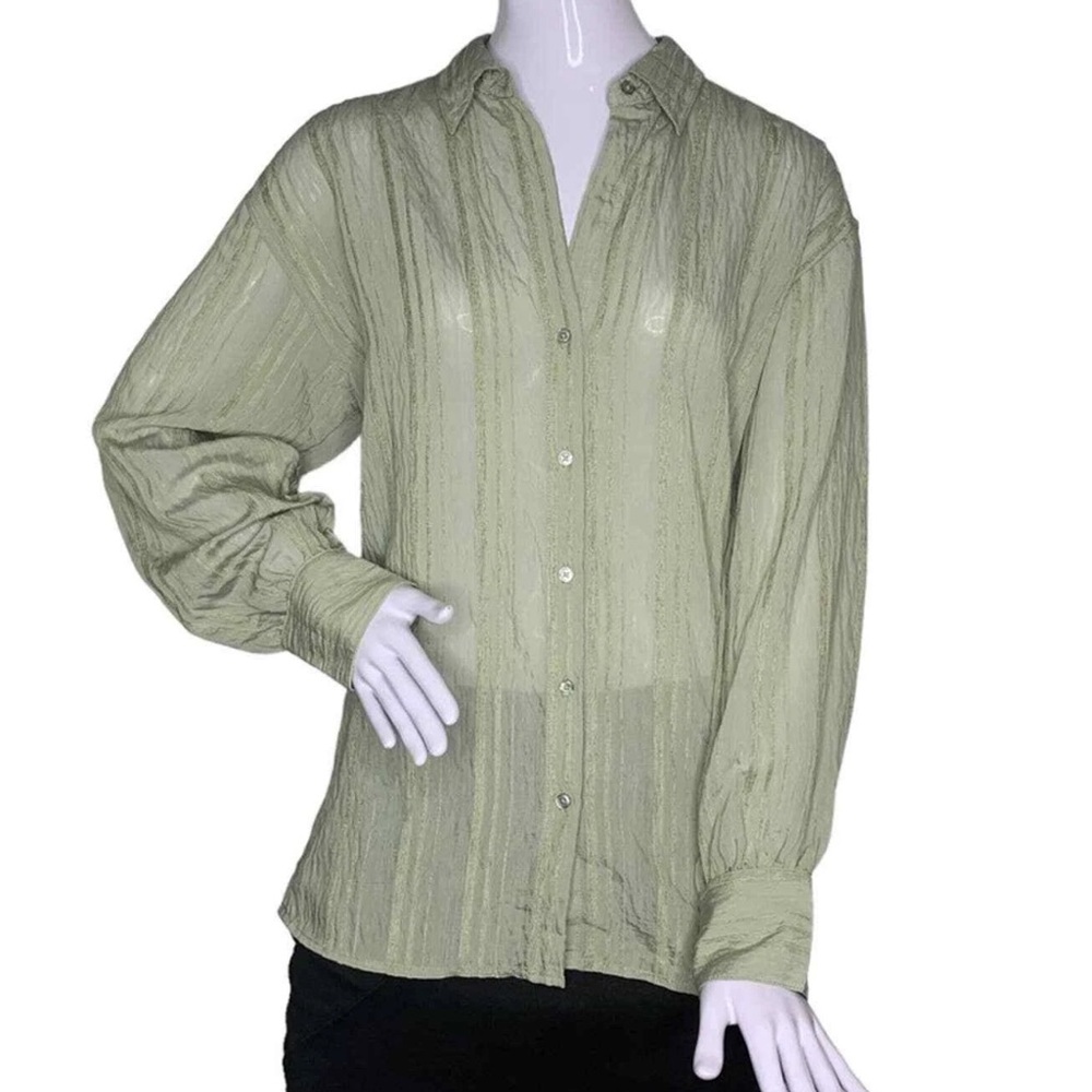 Banana Republic Sage Green Sheer Shirt Long Sleeve Size XL Button Down